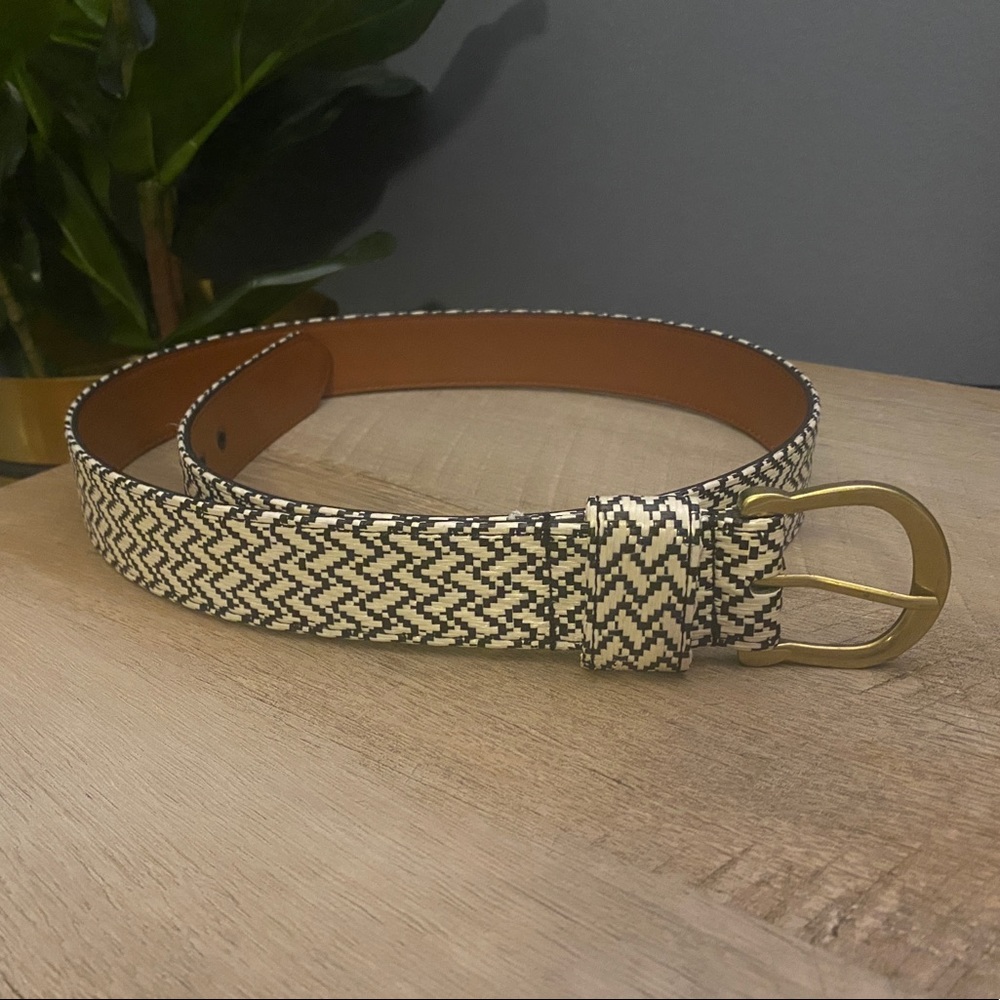 Target Belt Black and White Diagonal Pattern - Leather